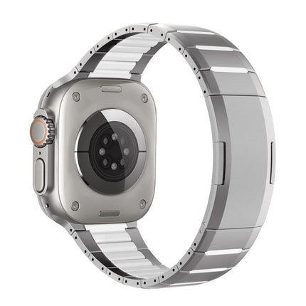 Curved Two - Tone Side - Release Stainless Steel Watch Band, For Apple Watch 49mm / 46mm / 45mm / 44mm, For Apple Watch 42mm / 41mm / 40mm / 38mm - DealBuddy