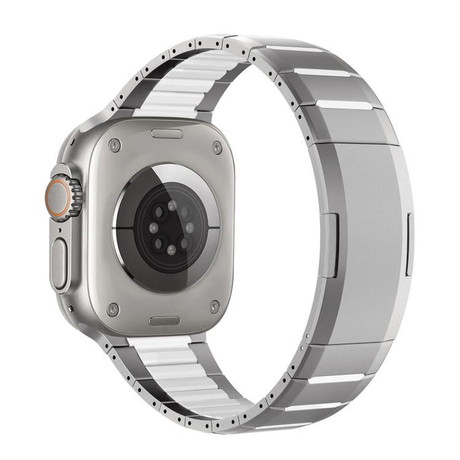 Curved Two - Tone Side - Release Stainless Steel Watch Band, For Apple Watch 49mm / 46mm / 45mm / 44mm, For Apple Watch 42mm / 41mm / 40mm / 38mm - DealBuddy