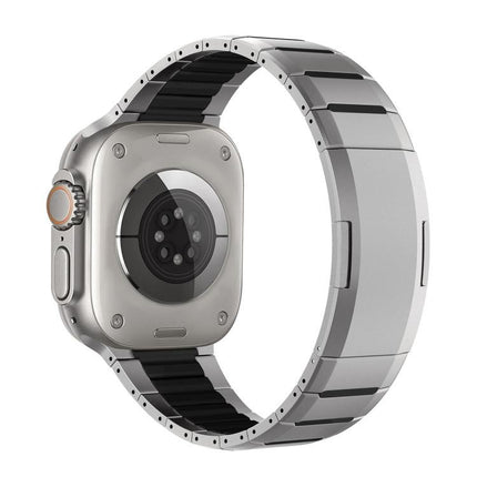 Curved Two - Tone Side - Release Stainless Steel Watch Band, For Apple Watch 49mm / 46mm / 45mm / 44mm, For Apple Watch 42mm / 41mm / 40mm / 38mm - DealBuddy