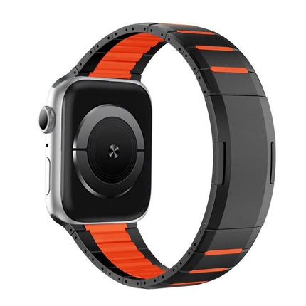 Curved Two - Tone Side - Release Stainless Steel Watch Band, For Apple Watch 49mm / 46mm / 45mm / 44mm, For Apple Watch 42mm / 41mm / 40mm / 38mm - DealBuddy