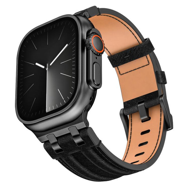 Denim Stitching Vegan Leather Watch Band, For Apple Watch 46mm / 49mm / 45mm / 44mm - DealBuddy