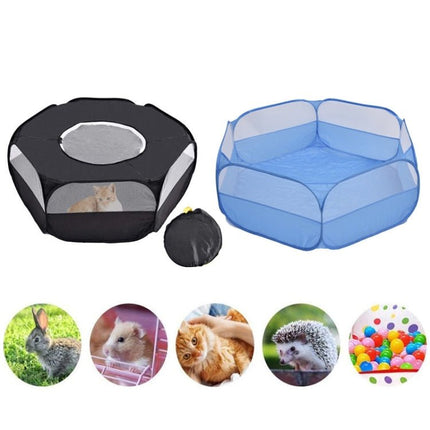 Folded Small Pet Fence Outdoor Workout Game Crawling Small Animal Tent, Specification：, With Cover and Side Cloth (Black), With Cover and Side Cloth (Blue), With Side Cloth (Black), With Side Cloth (Blue) - DealBuddy