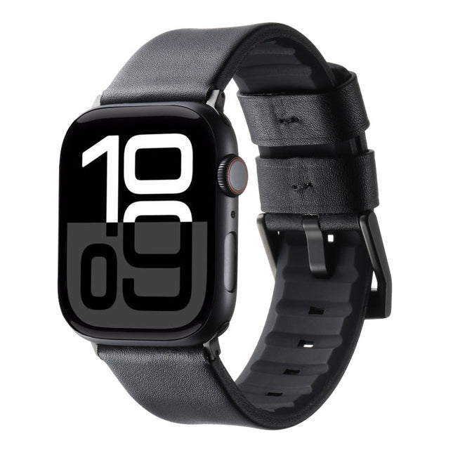 Genuine Leather Hybrid Silicone Watch Band, For Apple Watch Series 10 46mm, For Apple Watch Series 10 42mm, For Apple Watch SE 2023 44mm, For Apple Watch SE 2023 40mm, For Apple Watch Ultra 2 49mm, For Apple Watch Series 9 45mm                         ... - DealBuddy