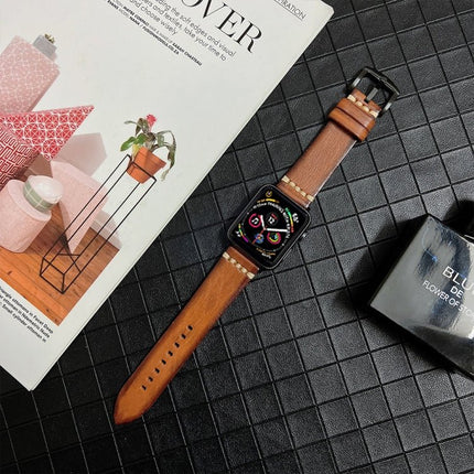 Genuine Leather Watchband For Apple Watch Series, 7 41mm / 6&SE&5&4 40mm / 3&2&1 38mm, 7 45mm / 6&SE&5&4 44mm / 3&2&1 42mm - DealBuddy