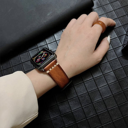 Genuine Leather Watchband For Apple Watch Series, 7 41mm / 6&SE&5&4 40mm / 3&2&1 38mm, 7 45mm / 6&SE&5&4 44mm / 3&2&1 42mm - DealBuddy