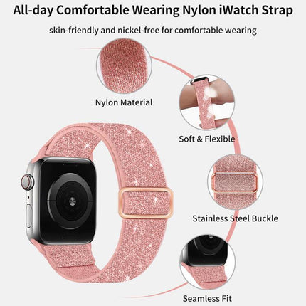 Glitter Elastic Nylon Watch Band, For Apple Watch 49mm / 46mm / 45mm / 44mm, For Apple Watch 42mm / 41mm / 40mm / 38mm - DealBuddy