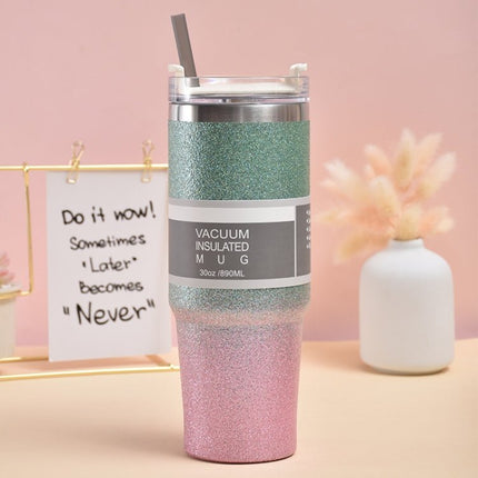 Glitter Insulation Coffee Cup Double Layer Ice Cup Stainless Steel Car Cup With Straw - DealBuddy