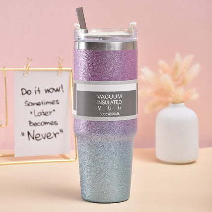 Glitter Insulation Coffee Cup Double Layer Ice Cup Stainless Steel Car Cup With Straw - DealBuddy