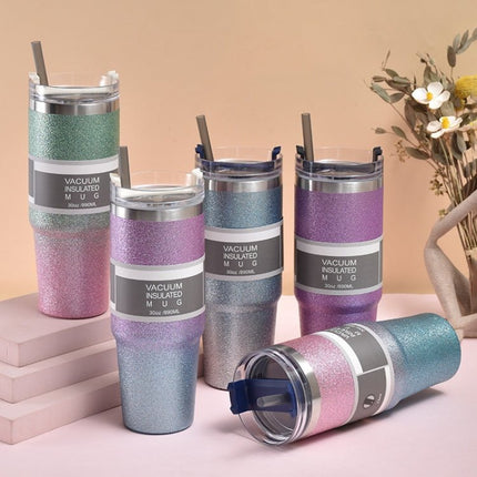 Glitter Insulation Coffee Cup Double Layer Ice Cup Stainless Steel Car Cup With Straw - DealBuddy