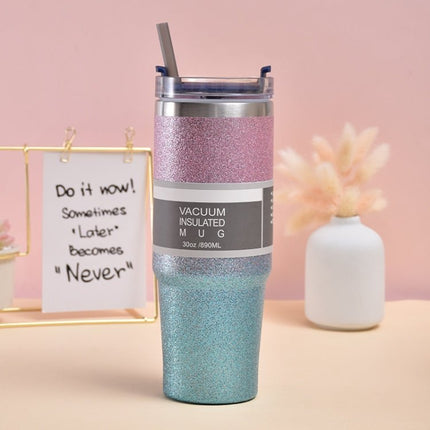 Glitter Insulation Coffee Cup Double Layer Ice Cup Stainless Steel Car Cup With Straw - DealBuddy