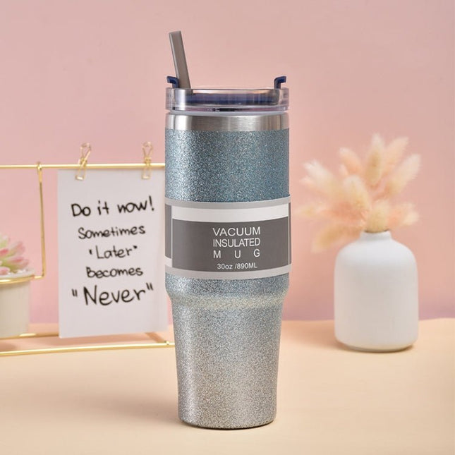 Glitter Insulation Coffee Cup Double Layer Ice Cup Stainless Steel Car Cup With Straw - DealBuddy