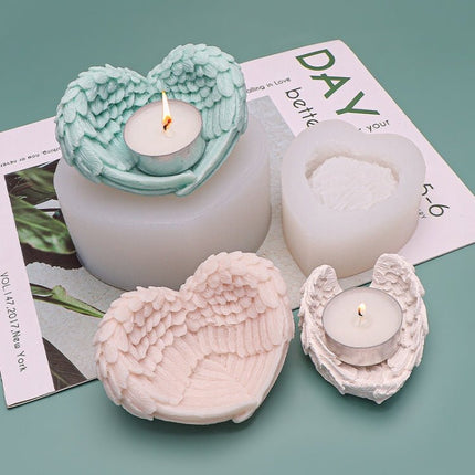 Heart Shaped Angel Wings Silicone Mold Baking Ice Cream Candle Aromatherapy Mold - DealBuddy
