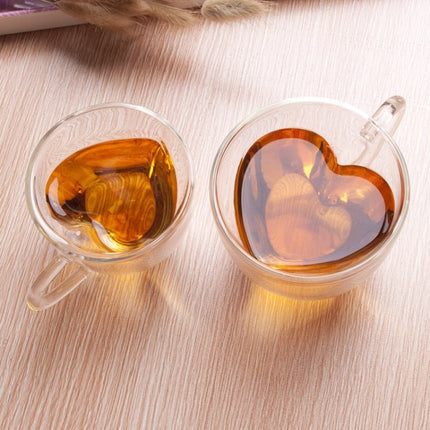 Heart Shaped Double Wall Glass Mug Resistant Transparent Tea Cups - DealBuddy
