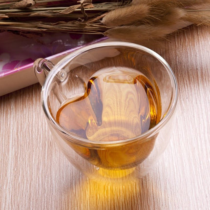Heart Shaped Double Wall Glass Mug Resistant Transparent Tea Cups - DealBuddy