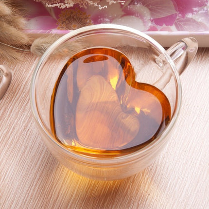 Heart Shaped Double Wall Glass Mug Resistant Transparent Tea Cups - DealBuddy