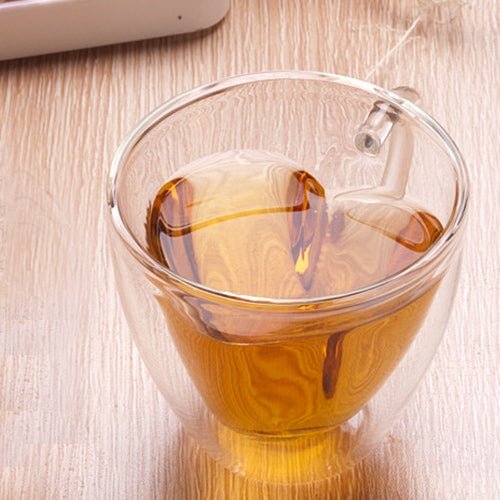Heart Shaped Double Wall Glass Mug Resistant Transparent Tea Cups - DealBuddy