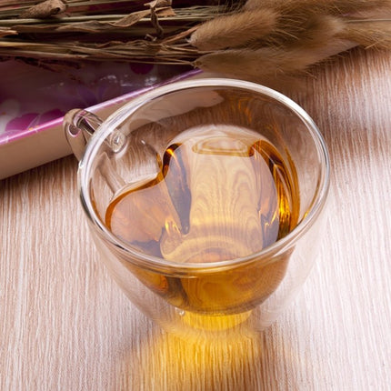 Heart Shaped Double Wall Glass Mug Resistant Transparent Tea Cups - DealBuddy