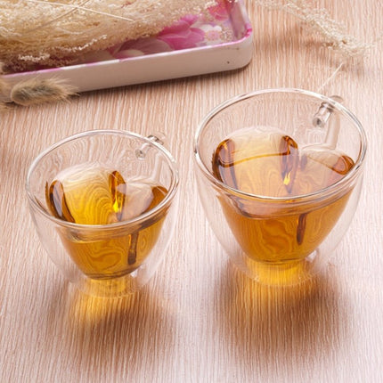 Heart Shaped Double Wall Glass Mug Resistant Transparent Tea Cups - DealBuddy