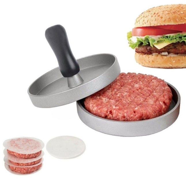 Household Food Grade Aluminum Alloy Kitchen Non - stick Coating Pressure Meat Patty Cake Hamburger Mold with 40 PCS Sided Silicone Papers - DealBuddy