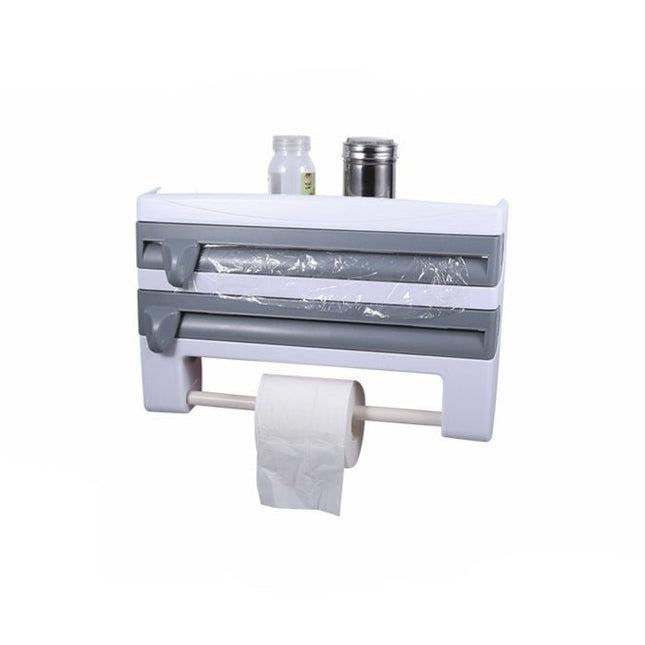 Kitchen Wall Mounted Cling Film Holder Wrap Storage Rack Hanger Rack Cutting Device, Size: 39 x 10 x 24cm - DealBuddy