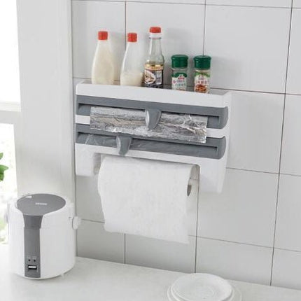 Kitchen Wall Mounted Cling Film Holder Wrap Storage Rack Hanger Rack Cutting Device, Size: 39 x 10 x 24cm - DealBuddy