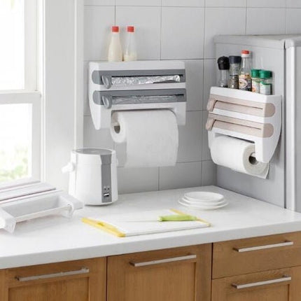 Kitchen Wall Mounted Cling Film Holder Wrap Storage Rack Hanger Rack Cutting Device, Size: 39 x 10 x 24cm - DealBuddy