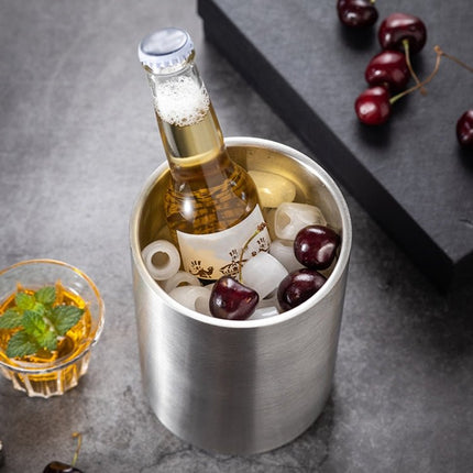 Large Capacity Thickened Stainless Steel Round Ice Bucket Bar Double - Layer Champagne Beer Barrel - DealBuddy
