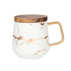 Marble Matte Gold Series Ceramic Tea Cup Coffee Mug With Wooden Lid Or Tray - DealBuddy