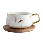 Marble Matte Gold Series Ceramic Tea Cup Coffee Mug With Wooden Lid Or Tray - DealBuddy