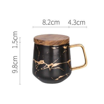 Marble Matte Gold Series Ceramic Tea Cup Coffee Mug With Wooden Lid Or Tray - DealBuddy