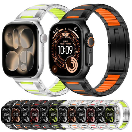 Multi - Faceted Rubber Inlaid Stainless Steel Watch Band, For Apple Watch 46mm / 49mm / 45mm / 44mm, For Apple Watch 42mm / 41mm / 40mm / 38mm - DealBuddy