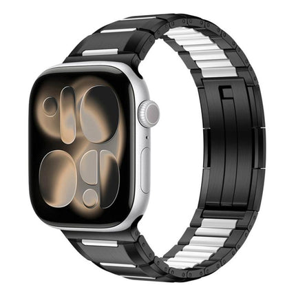 Multi - Faceted Rubber Inlaid Stainless Steel Watch Band, For Apple Watch 46mm / 49mm / 45mm / 44mm, For Apple Watch 42mm / 41mm / 40mm / 38mm - DealBuddy