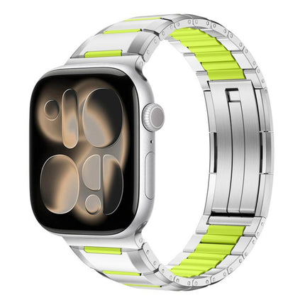 Multi - Faceted Rubber Inlaid Stainless Steel Watch Band, For Apple Watch 46mm / 49mm / 45mm / 44mm, For Apple Watch 42mm / 41mm / 40mm / 38mm - DealBuddy