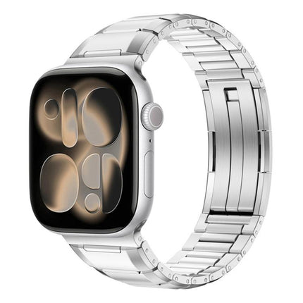 Multi - Faceted Rubber Inlaid Stainless Steel Watch Band, For Apple Watch 46mm / 49mm / 45mm / 44mm, For Apple Watch 42mm / 41mm / 40mm / 38mm - DealBuddy