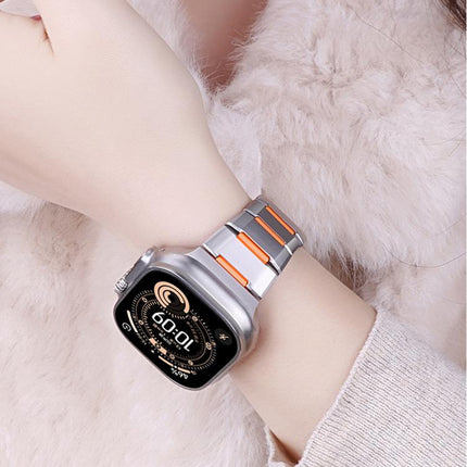 Multi - Faceted Rubber Inlaid Stainless Steel Watch Band, For Apple Watch 46mm / 49mm / 45mm / 44mm, For Apple Watch 42mm / 41mm / 40mm / 38mm - DealBuddy