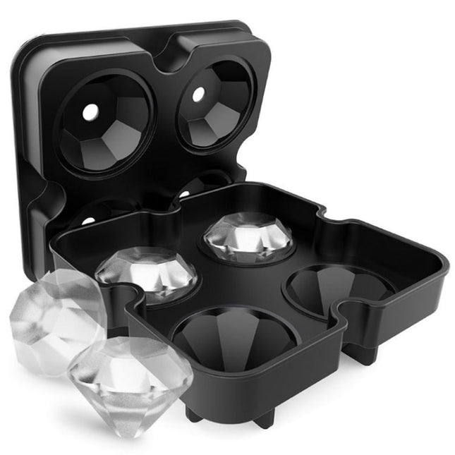 New 4 Cavity Diamond Shape 3D Ice Cube Mold Maker Bar Party Silicone Trays Chocolate Mold Kitchen Tool - DealBuddy