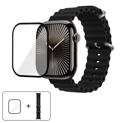 Ocean Silicone Watch Band with 3D Curved Film, For Apple Watch Series 10 46mm, For Apple Watch Series 10 42mm, For Apple Watch Series 44mm - DealBuddy
