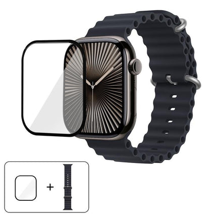Ocean Silicone Watch Band with 3D Curved Film, For Apple Watch Series 10 46mm, For Apple Watch Series 10 42mm, For Apple Watch Series 44mm - DealBuddy