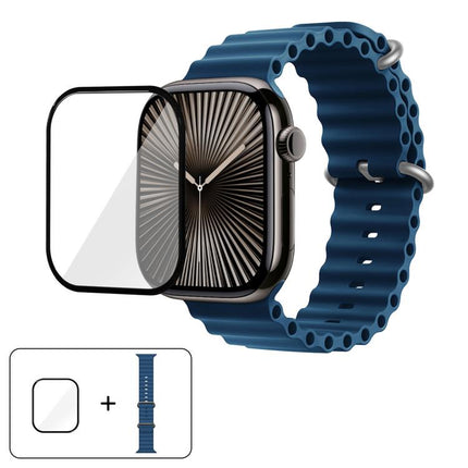 Ocean Silicone Watch Band with 3D Curved Film, For Apple Watch Series 10 46mm, For Apple Watch Series 10 42mm, For Apple Watch Series 44mm - DealBuddy