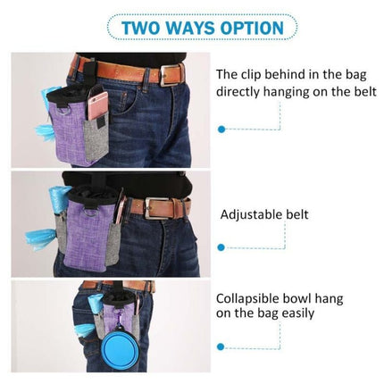Pet Training Waist Bag With Belt Portable Outing Training Pet Snack Bag, Purple Waist Bag, Purple Waist Bag+Folding Bowl - DealBuddy
