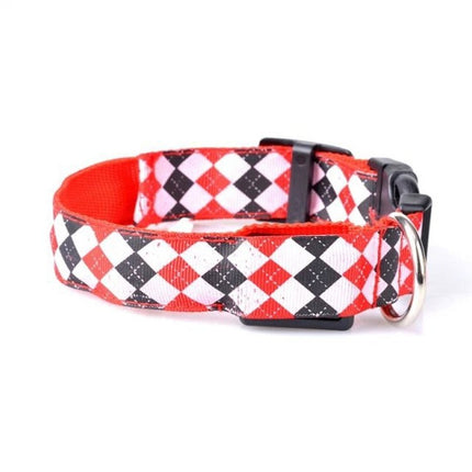 Plaid Pattern Rechargeable LED Glow Light Leads Pet Dog Collar for Small Medium Dogs, S, M, L, XL - DealBuddy