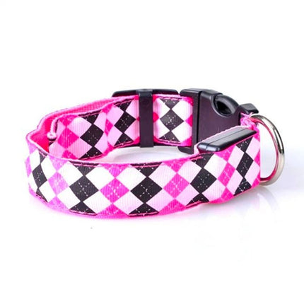 Plaid Pattern Rechargeable LED Glow Light Leads Pet Dog Collar for Small Medium Dogs, S, M, L, XL - DealBuddy
