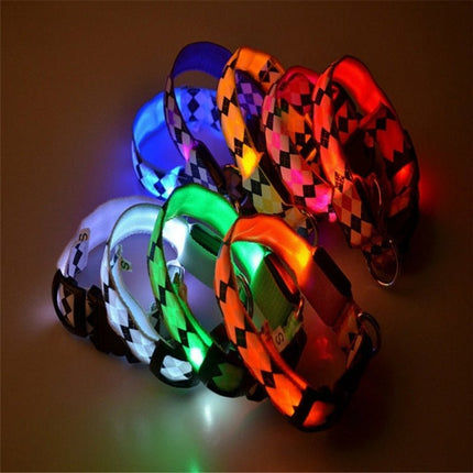Plaid Pattern Rechargeable LED Glow Light Leads Pet Dog Collar for Small Medium Dogs, S, M, L, XL - DealBuddy