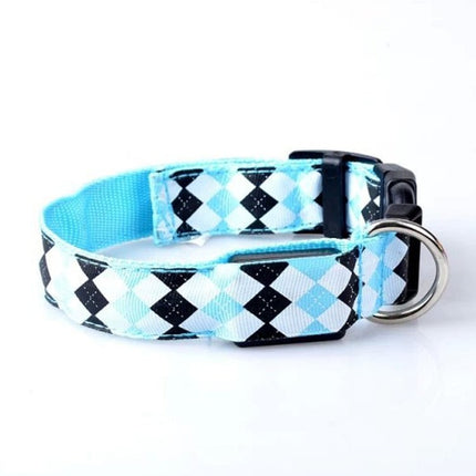 Plaid Pattern Rechargeable LED Glow Light Leads Pet Dog Collar for Small Medium Dogs, S, M, L, XL - DealBuddy