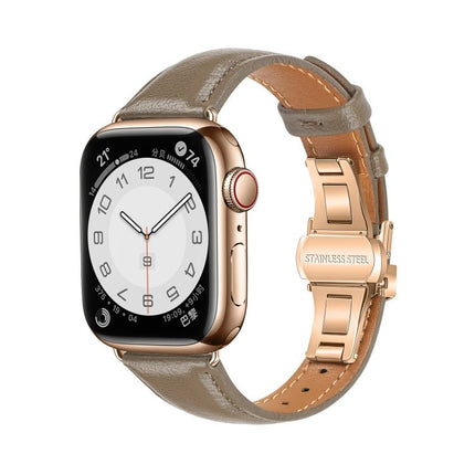 Plain Leather Butterfly Buckle Watch Band, For Apple Watch SE 2022 40mm, For Apple Watch SE 2022 44mm, For Apple Watch Series 7 41mm, For Apple Watch Series 7 45mm - DealBuddy