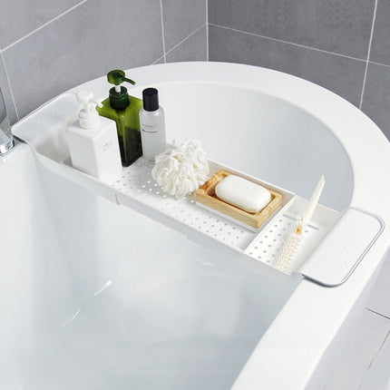 Retractable Drain Bathtub Rack Bathroom Plastic Soaking Tub Rack Bathtub Shower Storage Rack, White+Gray - DealBuddy