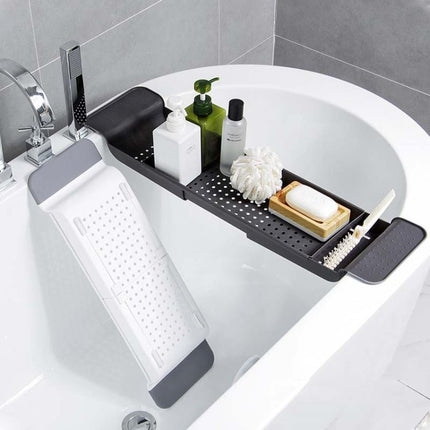 Retractable Drain Bathtub Rack Bathroom Plastic Soaking Tub Rack Bathtub Shower Storage Rack, White+Gray - DealBuddy