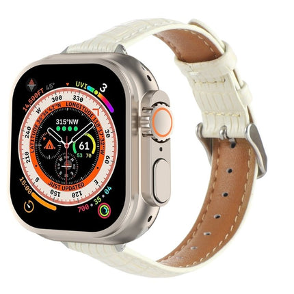 Slim Crocodile Leather Watch Band, For Apple Watch SE 2023 44mm, For Apple Watch SE 2023 40mm, For Apple Watch Ultra 2 49mm, For Apple Watch Series 9 45mm, For Apple Watch Series 9 41mm, For Apple Watch Ultra 49mm - DealBuddy