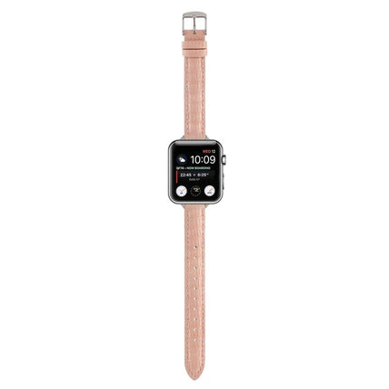 Slim Crocodile Leather Watch Band, For Apple Watch Series 8 41mm, For Apple Watch Series 8 45mm, For Apple Watch SE 2022 40mm, For Apple Watch SE 2022 44mm, For Apple Watch Series 7 41mm, For Apple Watch Series 7 45mm - DealBuddy
