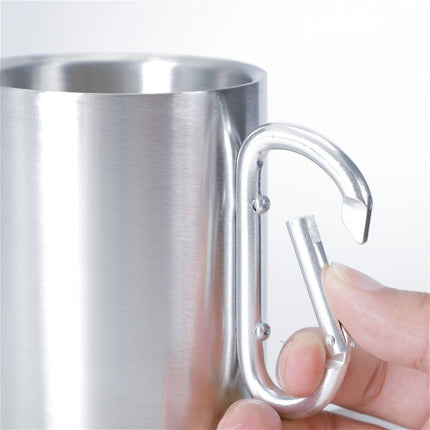 Stainless Steel Double Walled Water Mugs Coffee Cup with Carabiner Handle, Random Color Delivery - DealBuddy